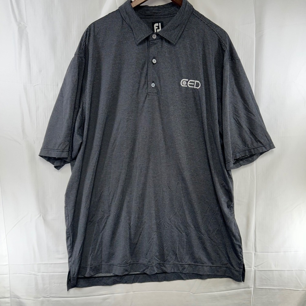 FootJoy Golf Polo Mens 3XL Grey Houndstooth Short Sleeve CED Logo Stretch *